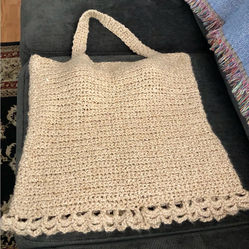 crochet top hand made color beige yarn Sz m-l look picture for measurement